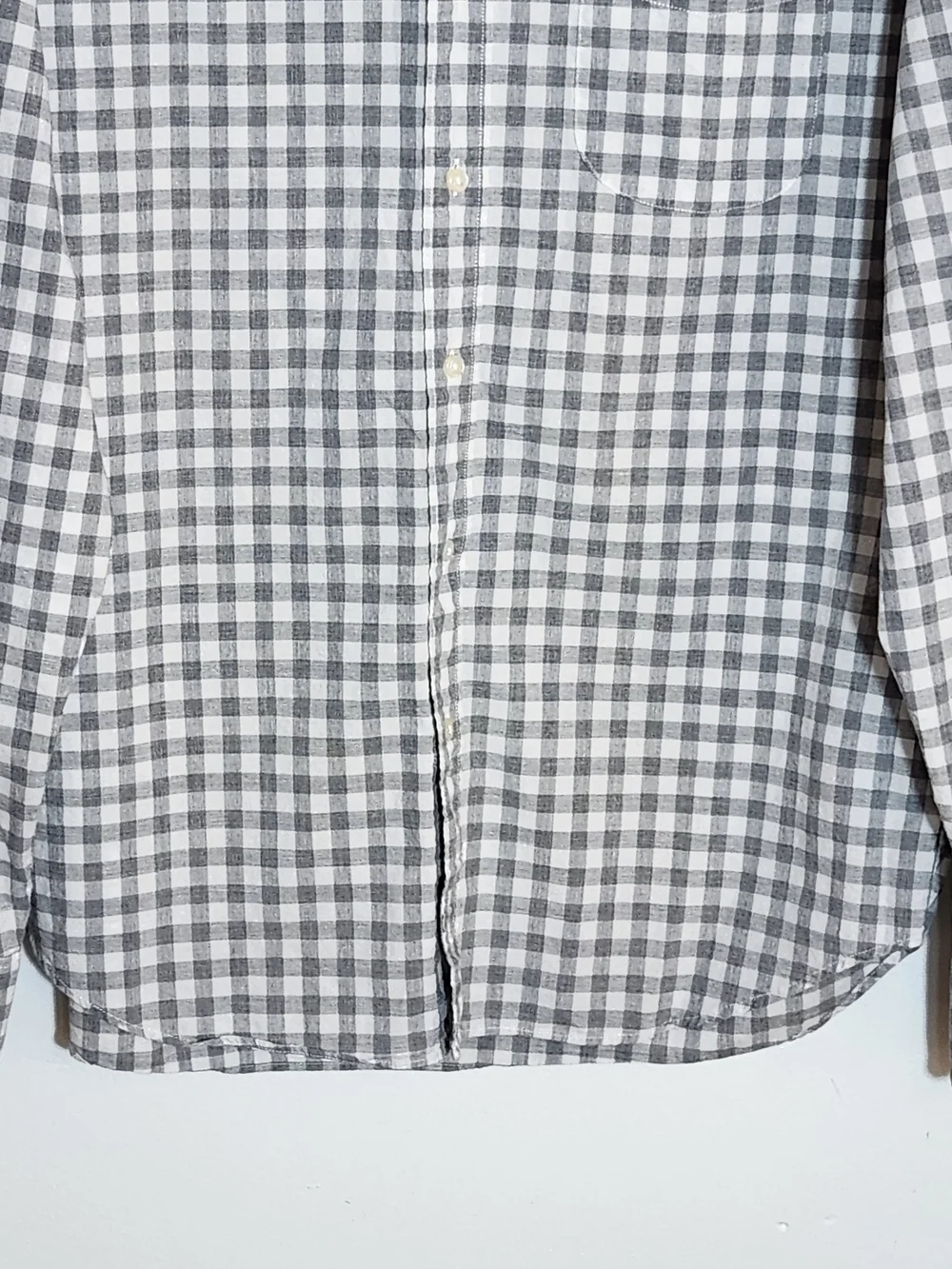 J. Crew Gray and White Gingham Check Button Down Shirt Size Large